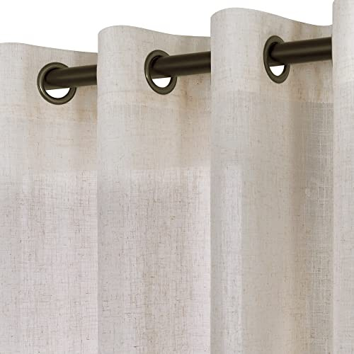 KOUFALL Vorhänge mit Ösen, lichtfilternd, Leinenvorhänge für Wohnzimmer, Schlafzimmer, 132,1 x 233,7 cm lang, Hellbeige