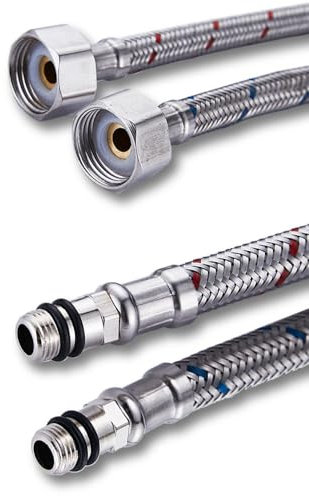 Haiba Pack of 2 Kitchen/Basin Monobloc Mixer Tap Connectors Flexi Pipes Tails British Standard Pipe M10 x1/2 Fitting 700mm Long (Silver Pipes)