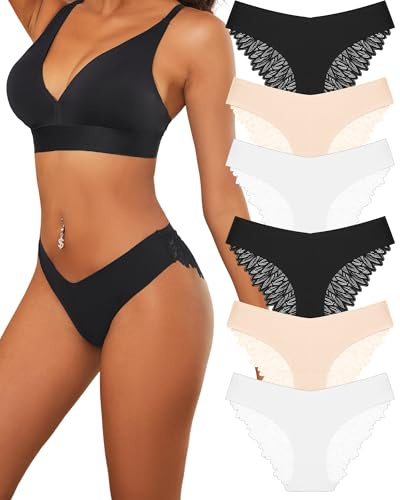 ALL OF ME 6-9er Pack Seamless Unterwäsche Damen Slip Nahtlos Spitzen Slips Frauen Unterhosen Spitze Sexy V Waisted Panties Bequem Brazilian Hipster Mehrpack S-XL