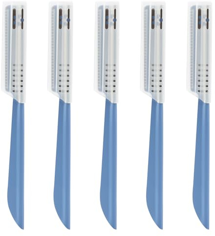 5 Beard Straight Edge Razor, Stainless Steel Shaper Trimmer Tool Blue | Replacement blade included, travel size compact, facial hair remover, edgers trimming, grooming accessory, portable case