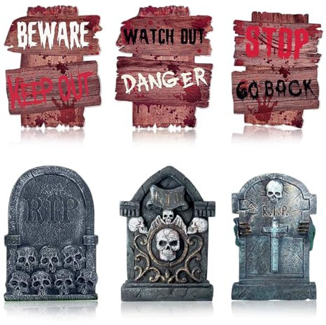 Lot de 6 Décoration de Pierre Tombale Halloween, Pierres Tombales de Cimetière pour Décoration D'Halloween, Halloween Pierres Tombales de Cimetière en RIP pour Maison Hantée et Pelouse Extérieure