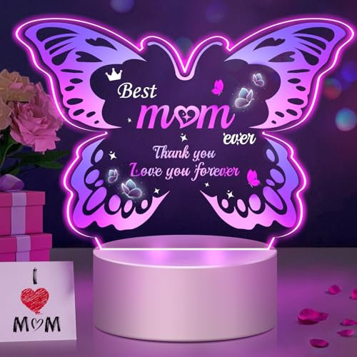 Polemera Gifts for Mum, Butterfly Mum Christmas Gifts, Birthday Gifts for Mum Mummy Nanny, Butterfly Night Light for Mum, Mum Birthday Gifts, Mum Gifts from Daughter Son, Presents for Mum, Home Decor