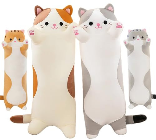 AMOZO Katzen Kuscheltiere süße Lange Katzen Plüschtiere, Niedliche Weiche Katze Stofftiere Plüsch Kissen Spielzeug für Mädchen und Kinder (Orange, 50cm)