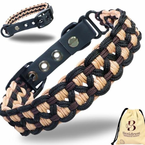 Ben&Bruno Hundehalsband | Breit & Verstellbar | 100% Handgefertigt | Robust, Sicher & Langlebig | Starkes Paracord Halsband | Halsbänder für Kleine, Mittelgroße & Große Hunde | Weiß - S