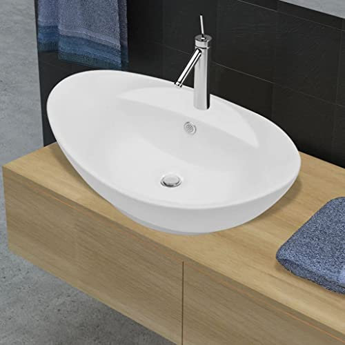 Furniture Select-Luxus-Keramik-Waschbecken, oval, mit Überlauf und Wasserhahnloch