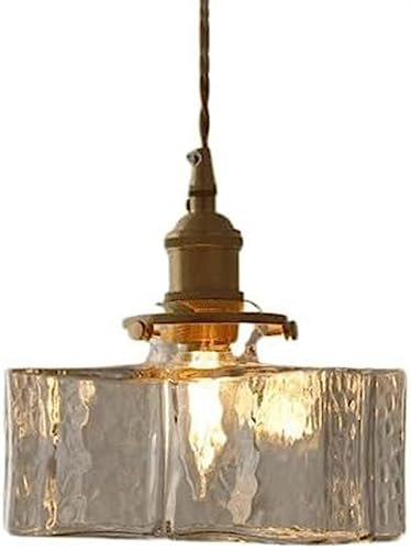 Lu Nan Lampe à Suspension, V-intage Petit Lustre plafonnier en Verre martelé, luminaire Suspendu en Forme de Bouteille carrée for îlot de Cuisine, Salle à Manger, Chevet, Lampes suspendues E27