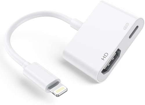 XIHAMA Adaptateur Lightning vers HDMI Digital AV pour iPad iPhone vers HDMI Adaptateur 1080p avec port de charge Lightning compatible pour iPhone, iPad et iPod modèles et écrans TV projecteurs