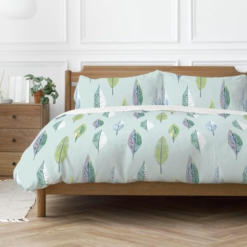 Copenhagen Home Flynn Duvet Cover Set Scandi Leaf Design Duck Egg (Single)