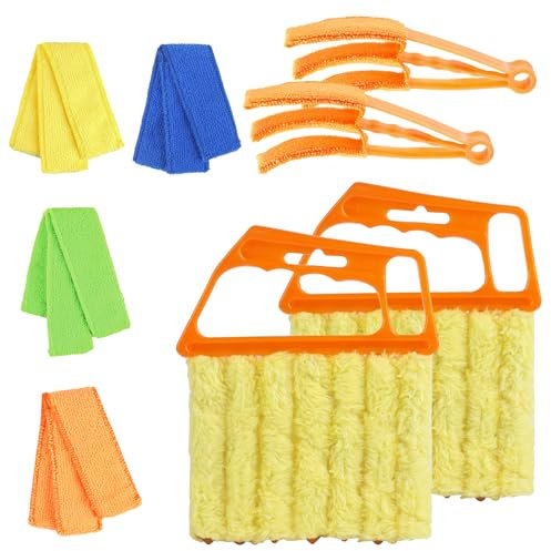 4Pcs Window Venetian Blind Cleaner Duster Tool,Blind Duster for Cleaning,Washable 7Finger Duster Brush Dusting Cleaner Tool for Window Shutters Air Conditioner Vinyl Wood Blinds,with 4 Cloth Cover