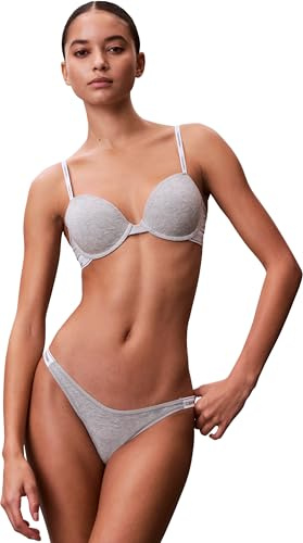 Calvin Klein Women’s Lightly Lined Demi Cup Bra with Logo Band, Grey (Grey Heather), 34B