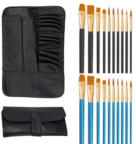 20 PCS Paint Brush Set with Paint Brush Holder, Professional Nylon Watercolour Brushes, Different Sizes, Kids Paint Brushes Art, Small Paint Brushes for Acrylic Oil Watercolor Gouache Face Painting