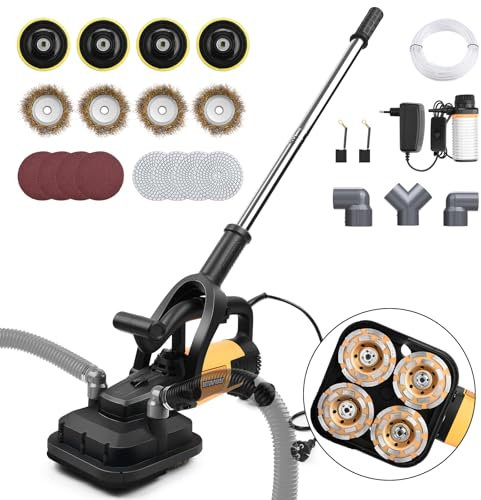 Betonschleifer leistungsstarkem 3800W Motor | mit 4 x Schleiftopf/Langer Handgriff | Inkl. 100mm Diamantschleiftopf | 0-6000 RPM, 6 Geschwindigkeit | Betonfräse Sanierungsfräse Mauerfräse Putzfräse