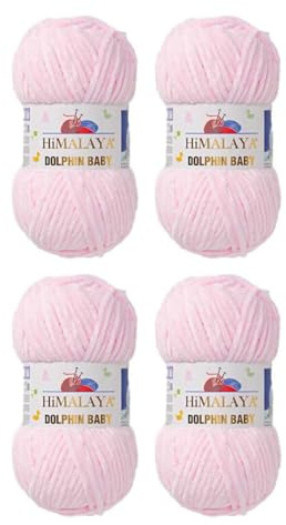 Himalaya Dolphin Baby Yarn Each Skein 100gr 120m Super Bulky Yarn for Knitting&Crocheting Ideal for Cardigans Shawls Blankets Hats and Home Textiles (80303 Soft Pink, Pack of 4)