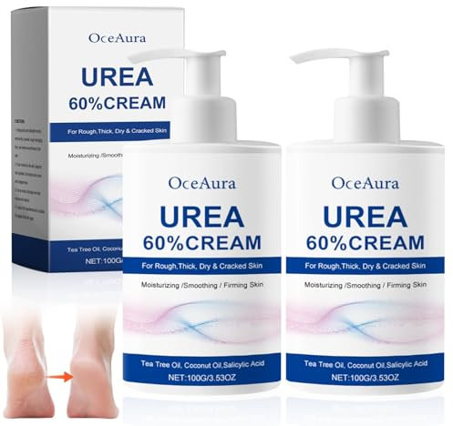 2PCS Urea Creme, Urea Creme 60 Prozent, Fußcreme, Reparaturcreme für Füße und Hände, mit Salicylsäure und Teebaum für tiefe Feuchtigkeit, Fußlotion für trockene, rissige Haut raue Hornhautfüße