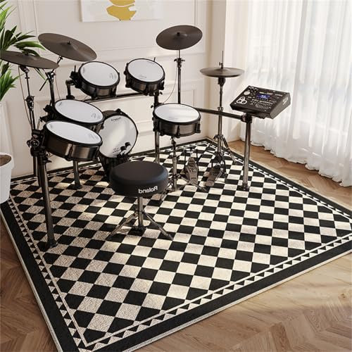 Hixingo Schlagzeug Teppich E Drum mit Schallschutz, Schlagzeugteppich Schallschutz rutschfeste Teppich Schalldämmend Antivibrationsmatte für Studio, Wohnung (Mode Plaid,80 * 120cm)