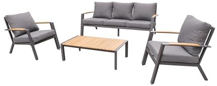 LC Garden »Lyona« Gartenlounge Set 4tlg. Aluminium Rope Teakholz Lounge Set (Anthrazit)