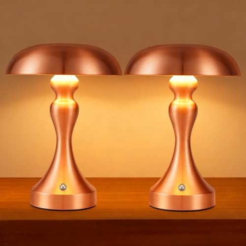 meoaow Tischlampe Kabellos Nachttischlampe LED - Akku Tischleuchte Touch Dimmbar Retro Vintage 2er Set Lampe mit USB Aufladbar Batterie Tischlampen Rotbronze für Fensterbank Wohnzimmer Schlafzimmer
