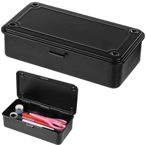 YOFAPA Classic Alloy Steel Storage Box with Hinged Lid, Metal Container for Scrapbook Stamps, Office Supplies, 7.9x4x2 inches
