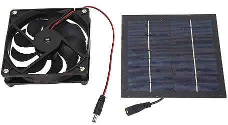 Tbest Groupe Ventilateur pour Radiateur, Kit Ventilateur pour Panneau Solaire 50W Alimenté Portable pour Serre Hangars Poulailler Maison pour Animaux Fenêtre d'Échappement