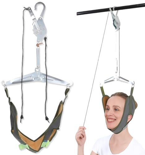 Nackentraktion – Nackendehner, Nacken-Traktionshängematte, tragbare Nackendehner-Hängematte für Nackenentlastung, körperliche Hilfsmittel für Nackendekomprimierer(grau