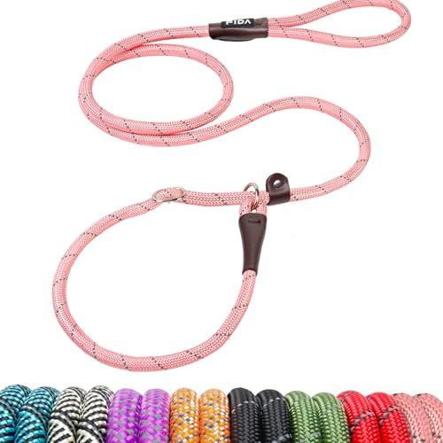 Fida Slip Lead for Dogs | 1.8m, One-Size-Fits-All, Slip-On Rope Leash. Easy to Slip On, No Collar or Harness Needed. Durable & Weather Resistant Climbers Rope with Reflective Stitching (Pink/S)