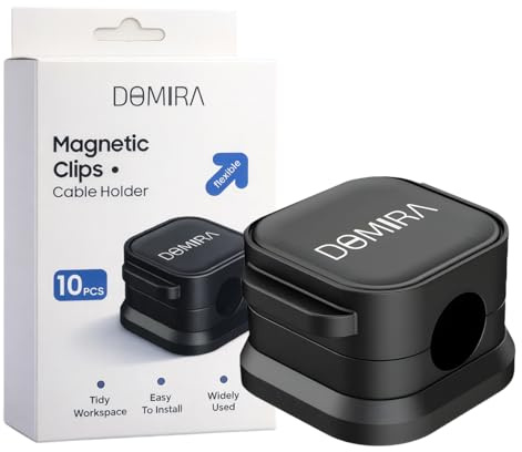 DOMIRA 10 Magnetic Cable Holder Clips – Desk Cable Tidy & Charger Cable Organiser – Magnetic Door Clip for Wire Management – 6 Colours – Self Adhesive Clip for Desk Cable Organizer (Black)