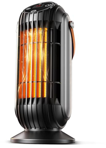 Stufetta Elettrica Basso Consumo, Stufa Bagno, Mini Termoventilatore Ceramico da 800/1500W, Protenzione Anti-surriscaldamento e Ribaltamento, 3 Impostazioni di Calore per Soggiorno, Stanze, Ufficio