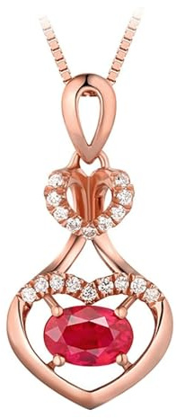 Mesnt Halskette Rotgold Damen, 18K Rotgold Collier für Frauen with Im Labor hergestellter Rubin 0.99ct