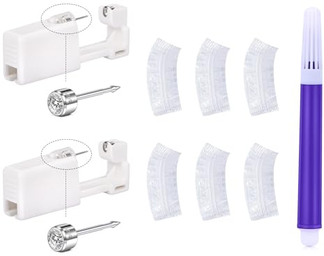 LAURITAMI Ohrloch Stecher Set Silber 925, Ohrlöcher Selber Stechen Set 2 Stück Ohrlochpistole mit Ohrstecker Silber 925,Knorpel Piercing Werkzeugset