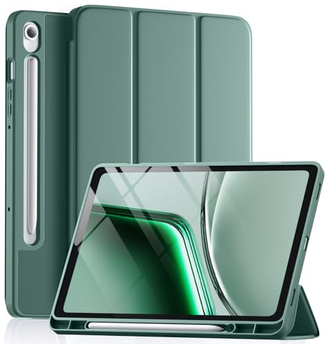 Vobafe Hülle für Samsung Galaxy Tab S10 Lite/Tab S10 FE/S9 FE/S9 | Schutzhülle aus dünnem und weichem TPU mit S-Pen-Halterung, Auto Schlafen/Wachen, Dreifach-Faltständer, Kiefergrün