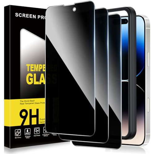 ZhuoFan Sichtschutz für iPhone 14 Pro Panzer Schutz Glas,Privacy Schutzfolie Displayschutz,Anti-Spy 10H Härte Folie Schutzglas Blickschutz mit Rahmen Positionierhilfe,Bläschenfrei,3 Stück