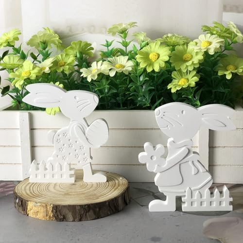 Silikonformen Gießformen Osterhase, 2 Stück Silikonform Ostern Gießform Hase Ostereier Gips Zum Gießen Gießformen Silikon Ostern Hase mit Blumen Silikonform Frühling Silikonformen Ostern Hase (A)