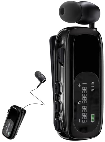 LOBKIN Écouteurs Bluetooth 5.4, Oreillette sans Fil Rétractable Intégré Microphone Anti Bruit, Étanche IPX5 Écouteurs Clip avec 20 Heures d'Autonomie pour Bureau Sports et Conduite
