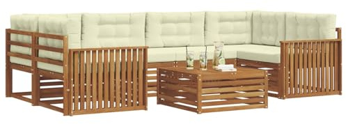 vidaXL Outdoor-Sofagarnitur mit Kissen 8 pcs Natur und Creme, Gartenmöbel, modernes Outdoor-Sofa, strapazierfähiges Set, Terrassen-Lounge und Sitzgruppe