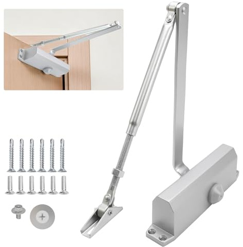 Türschließer Automatischer Hydraulischer Türschliesser für Holz Metall Türen Innen Außen, Leise Soft-Close Funktion, 2-Stufen Einstellbar, Belastbarkeit 25-85kg (Türbreite bis 120cm (65-85 kg))