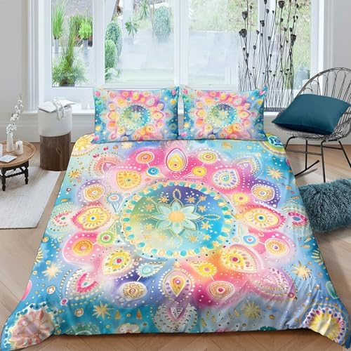 NAOFEKUID Boho Traumfänger 3D Druck Bettwäsche Set Mikrofaser Bettbezug Weich Atmungsaktiv Schlafzimmer Deko für Erwachsene Jugendliche Single（140x200cm）