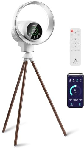 EcoNour Smart Blattloser Luftreiniger Ventilator mit HEPA 13 Filter | WiFi App & Sprachsteuerung, AQI-Anzeige | 9 Geschwindigkeiten, 120° Oszillation | Fernbedienung/Berührungsempfindlicher Bildschirm