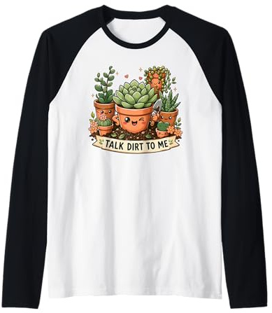 Talk Dirt to Me Cute Kawaii Plant Lover Houseplant Art Raglan Baseball Tee