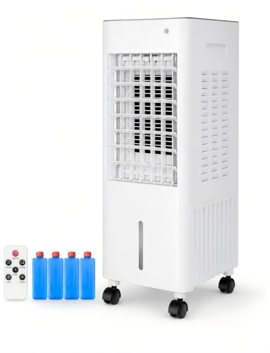 Climatiseur Mobile sans Évacuation, 4-en-1 (Blanc, 12L) | Télécommande & minuterie 7,5h : programmation, arrêt auto pour économie d'énergie et sécurité.