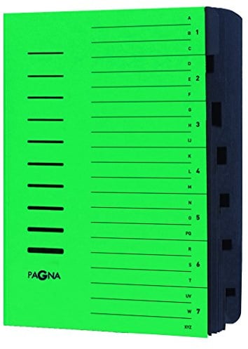 Pagna 24081-03 Ordnungsmappe 7-teilig Pressspan, Eckspanngummi, schwarzes Griffregister Aufdruck 1-7/A-Z auf dem Deckel, grün