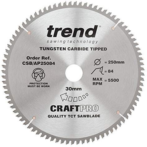 Trend Aluminium & Kunststoff Kreissägeblatt, 250mm Durchmesser, 30mm Bohrung, 84 Zähne, HW, 3mm Schnittbreite, -6° Haken, CSB/AP25084
