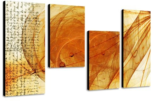 Augenblicke Wandbilder Wandbild orange gelb - 130x70cm 4 teiliges Keilrahmenbild (50x70+30x50+30x50+30x70cm) abstraktes Wandbild mehrteilig Gemälde-Stil handgemalte Optik Vintage