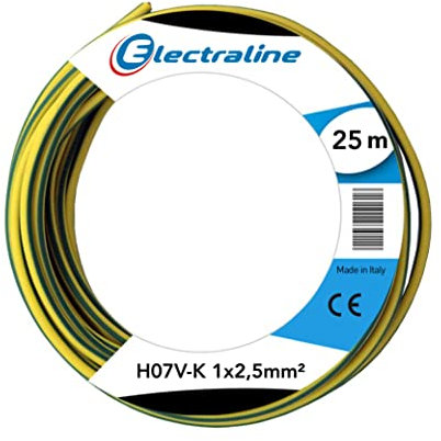 Electraline 15172 Cavo Unipolare N07V-K, Sezione 1x2.5 mm, 25 mt, Verde/Giallo