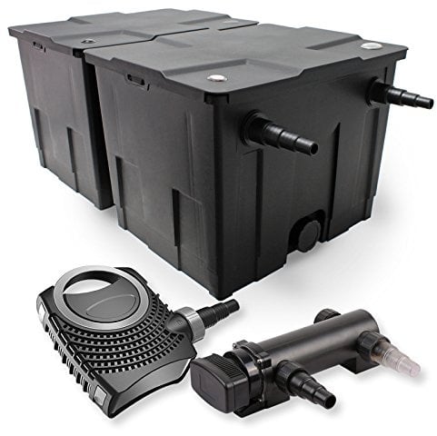 SunSun Komplettset: CBF-350B Teichfilter bis 60000 L Teichfilteranlage als Durchlauffilter, NEO7000 SuperEco Teichpumpe 7000l/h 50W, CUV-318 Teichklärer UVC Klärer mit 18W