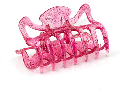 1Stk Haarkralle groß ca 9cm lang in glänzendes pink mit silbernem glitter - Made in Germany - WeLoveBeads