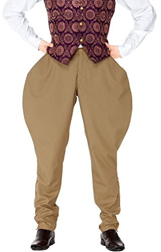 ThePirateDressing Steampunk Gothic Victorian Admiral Bartholomew Jodhpur Pants Costume for Men – Renaissance, Medieval, Pirate, Cosplay, Halloween Outfit - Khaki [C1415] (Small)