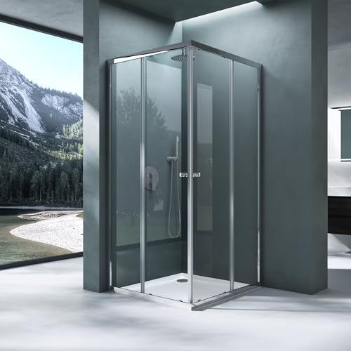 Mai & Mai Duschkabine mit Doppel-Schiebetür 90x75cm Eckeinstieg | Eckdusche Duschabtrennung, Klarglas 6mm ESG-Sicherheitsglas Ravenna16K