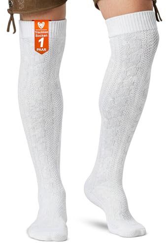 German Wear Extra Lange Trachtenstrümpfe Herren Damen Trachtensocken Zopfmuster aus Baumwolle Overknee passend zu kurzer Lederhose 70 cm, Größe 44–46