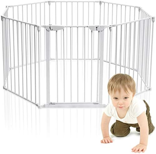 GOPLUS Laufstall Laufgitter DIY-Freilaufgehege Treppengitter Kaminschutzgitter Schutzgitter Raumteiler 500 x 75cm Farbwahl (weiß)