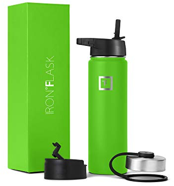 Metal Water Bottle with Straw Lid - 650ml 3 Lids - Stainless Steel Double-Walled Insulated Vacuum Leakproof - Sports Gym Camping Hiking Hydration School Kids